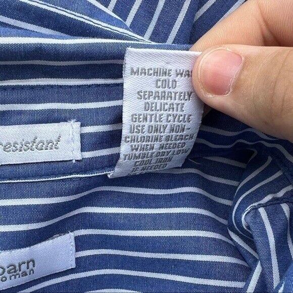 Dress Barn wrinkle resistant blue and white pin striped button up blouse - Picture 7 of 9
